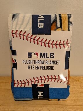 MLB Plush Throw Blanket in Blue, White, Yellow